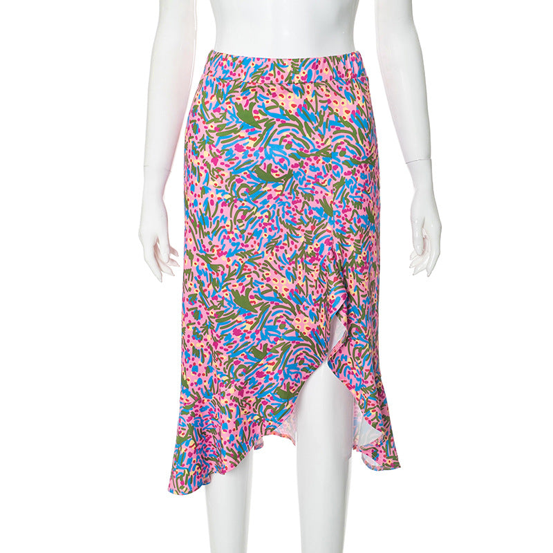 Women Elegant High Waist Floral Skirt