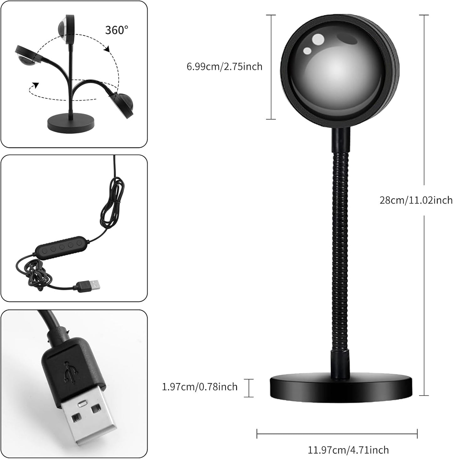 Sunset Lamp Projector with APP & Button Control, 360 Degree Rotation Multiple Colors Changing LED Lamp Night Light, Sunset Light for Bedroom Decor/Party/Christmas Gifts/Tiktok Live/Room Decor