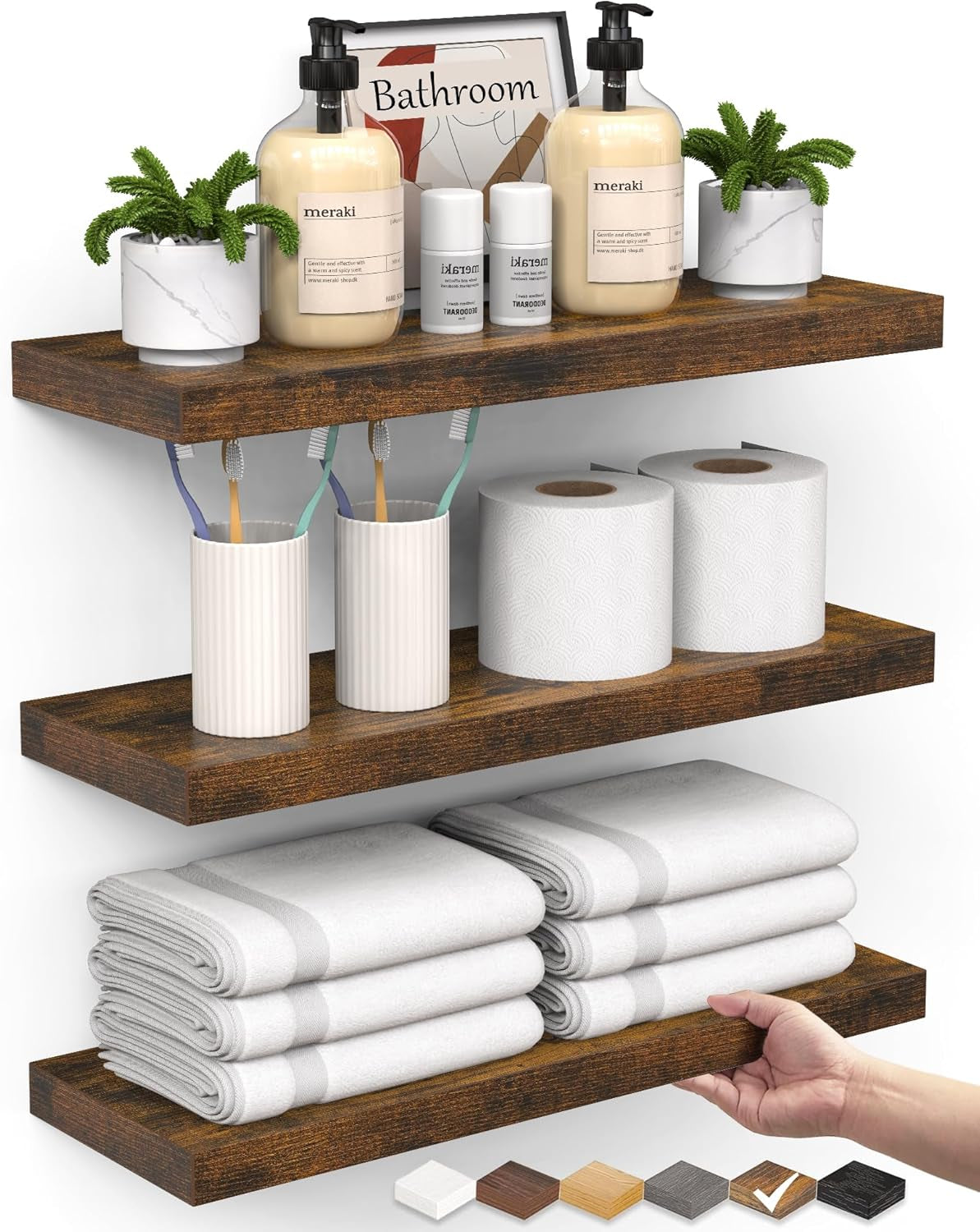 Floating Shelves for Wall, Wall Mounted Rustic Wood Shelves for Bathroom