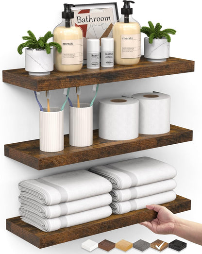 Floating Shelves for Wall, Wall Mounted Rustic Wood Shelves for Bathroom