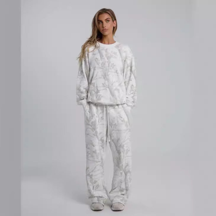 Camouflage Maple Leaf Hoodie Set Women