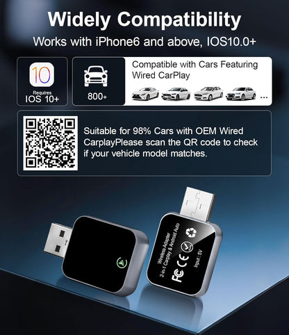 2026 Wireless Carplay Adapter for Iphone - No Audio Lag, 5S Auto-Connect- Convert Factory Wired to Wireless Carplay - Bluetooth 5.3 & 5Ghz Wi-Fi - Plug & Play (Includes USB A/C)