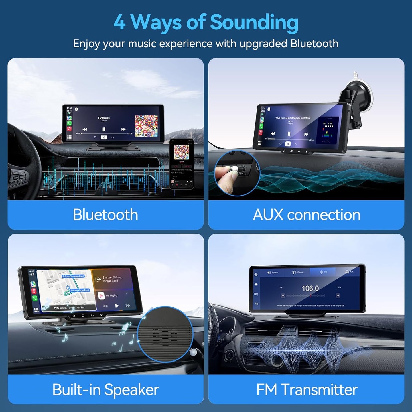 Portable Carplay Screen for Car, 10" Wireless Carplay & Android Auto Car Play Touchscreen with 1080P Backup Camera,Gps Navigation,Voice Control,5.0 Bluetooth (10Inch)