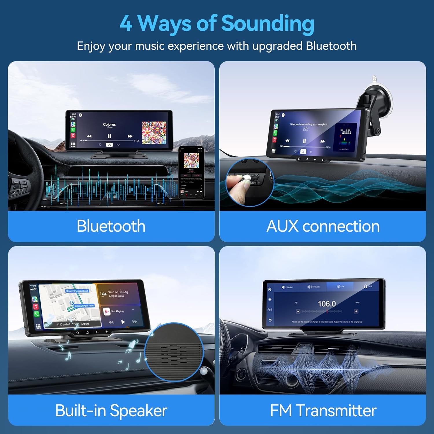 Portable Carplay Screen for Car, 10" Wireless Carplay & Android Auto Car Play Touchscreen with 1080P Backup Camera,Gps Navigation,Voice Control,5.0 Bluetooth (10Inch)