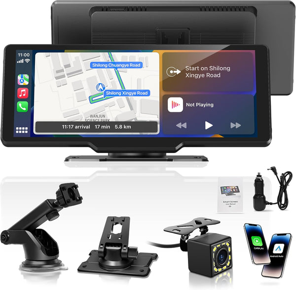 Portable Carplay Screen for Car, 10" Wireless Carplay & Android Auto Car Play Touchscreen with 1080P Backup Camera,Gps Navigation,Voice Control,5.0 Bluetooth (10Inch)