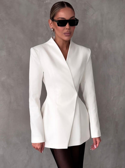 White Lapel Women Elegant Office Blazer Jacket