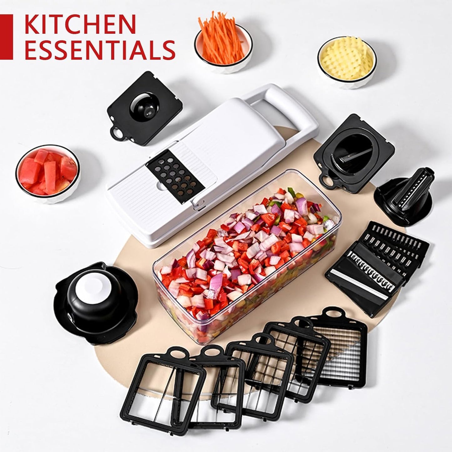 25-In-1 Vegetable Chopper with 13 Blades - Mandoline Slicer -Food Chopper W/Container - Cheese Grater - Veggie Salad Onion Chopper - Kitchen Gadget - Home Essentials - Kitchen Accessories