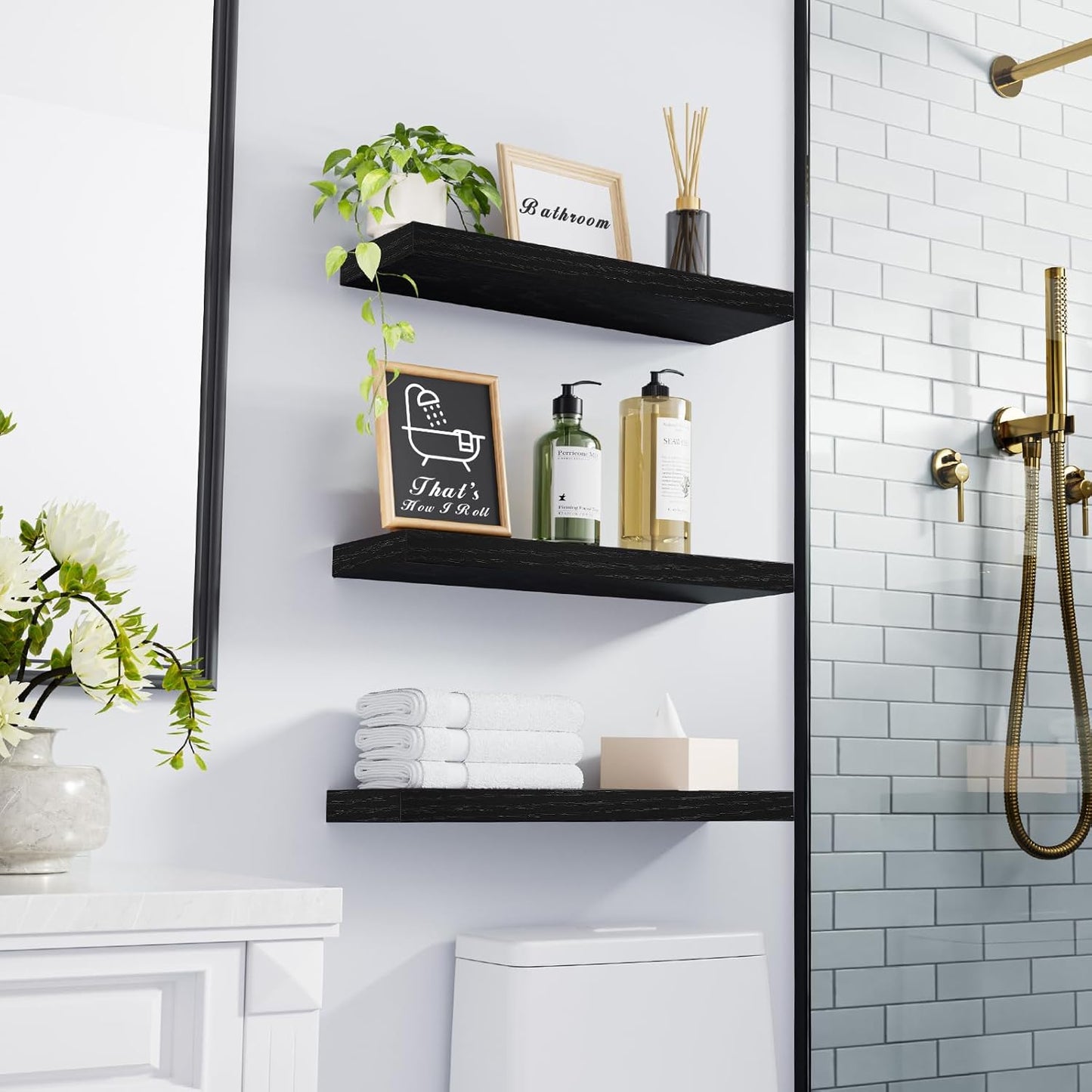 Floating Shelves for Wall, Wall Mounted Rustic Wood Shelves for Bathroom